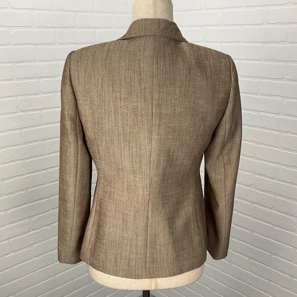 Kasper Blazer Women 4P Tan White Shimmer Woven Fitted Classic‎ Career Notch VTG - Picture 4 of 12